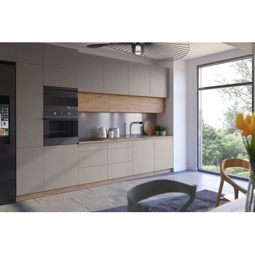 Küchenzeile 400 cm ohne E-Geräten Einbauküche Küchenblock, Langen K18-M400 Artisan Eiche/Beige