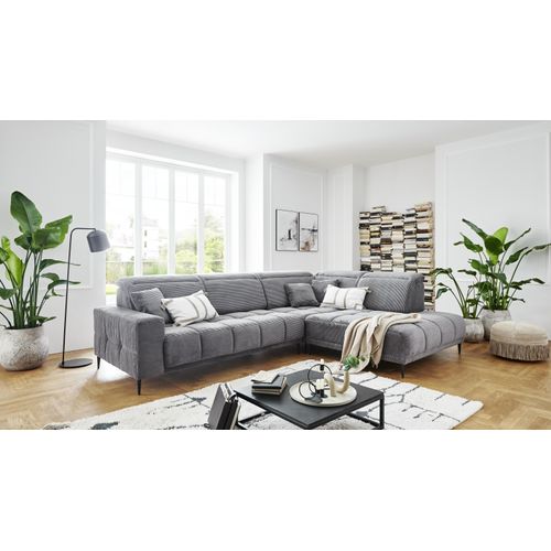 Wohnlandschaft ></noscript>Lindesberg< elektr. Sitzverstellung, Federkern, grau - 317x107x230cm (BxHxT)