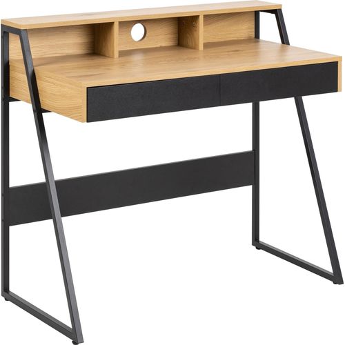 Schreibtisch ></noscript>Reece< in Wildeiche, schwarz, MDF, Stahl - 100x88x50cm (BxHxT)