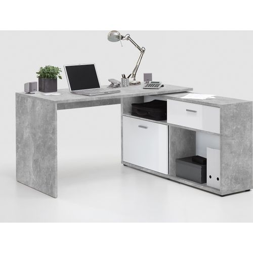 Schreibtisch ></noscript>DIEGO< in Beton LA-hochlanz weiß - 138x75x138cm (BxHxT)