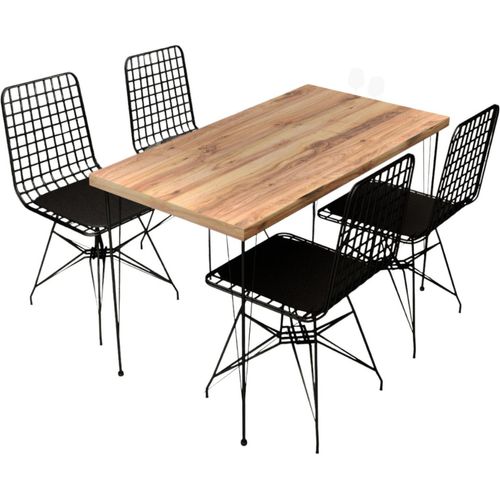 SQUARE Essgruppe Tisch und Stühle Industrie Holz und Schwarz
