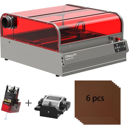 Creality Falcon2 Pro 60W Lsergravur Schneidemaschine, Lser Graviermäschine mit 30L Air Assist, Kamera, 6pcs Kaffeefarbene Holzpaneele