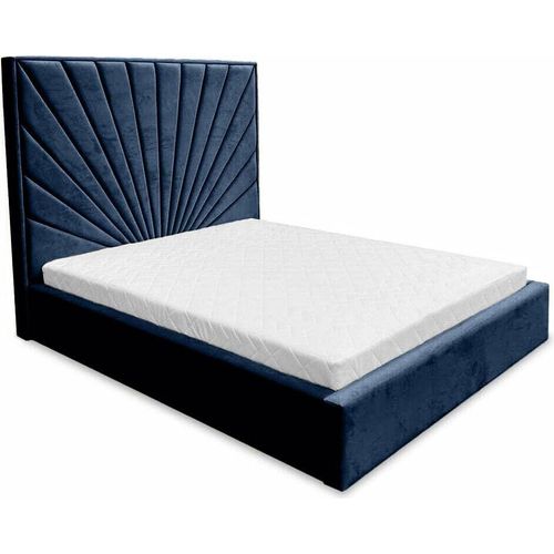 Ares Meble Polsterbett mit Kopfteil DUBAI - Samt Bett mit Schubladen - Bettgestell mit Bettkopfteil - Schlafzimmer Möbel - 180x200 cm - Dunkelblau