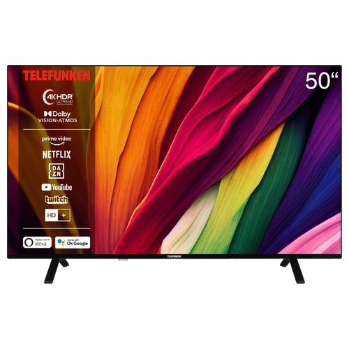Telefunken 4K Fernseher 50 Zoll Smart TV (UHD, Dolby Vision HDR, Dolby Atmos, HD+ 6 Monate inkl.) D50U750R1CW