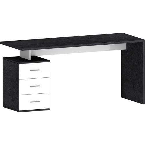 Schreibtisch >Novara< in Weiß Hochglanz / Schiefer - 160x75x60 (BxHxT)
