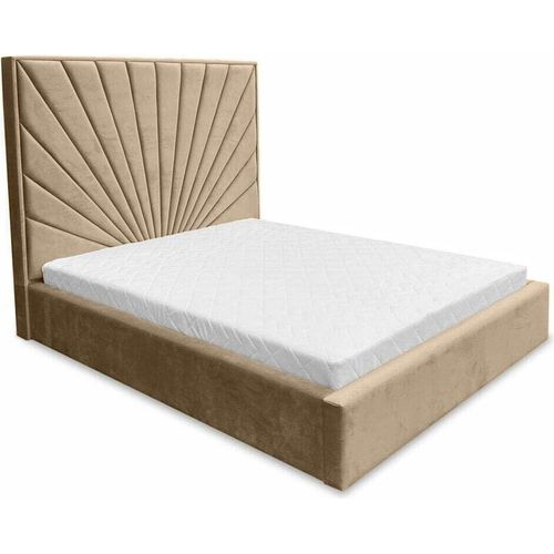 Ares Meble Polsterbett mit Kopfteil DUBAI - Samt Bett mit Schubladen - Bettgestell mit Bettkopfteil - Schlafzimmer Möbel - 140x200 cm - Beige