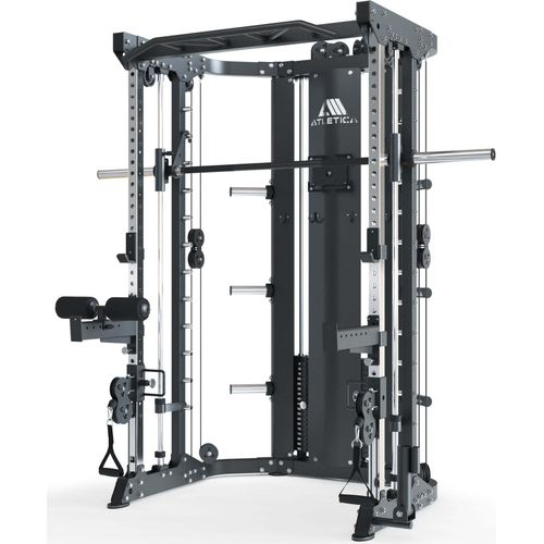 ATLETICA HyperTrain | Multipresse | All-In-One Kraftstation | Mit Beinpresse-Option | Jammer Arms mit Gewichtsblock nutzbar