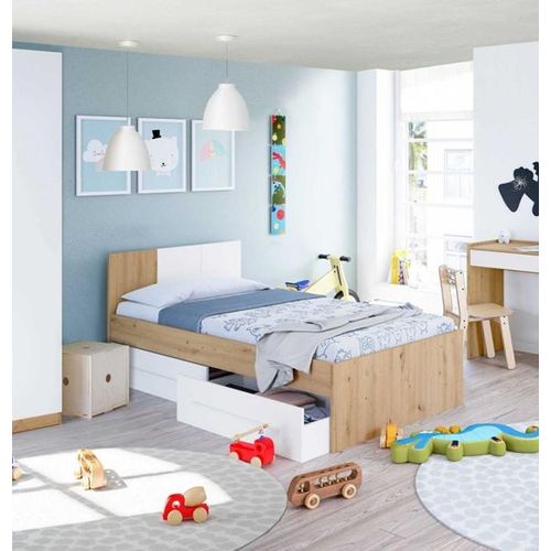 Kinderbett >NOA< in Nodi-Eiche/Artik-Weiß - 196x77x92 (BxHxT)