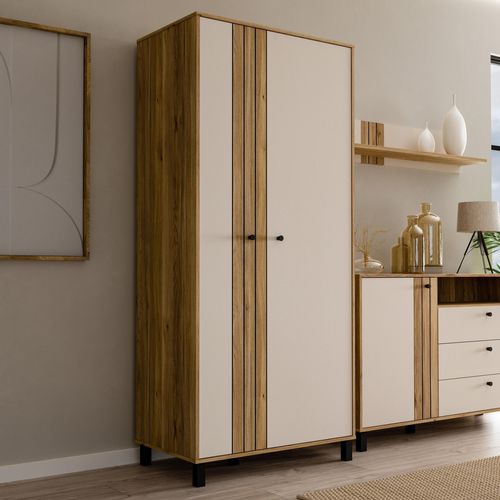 Kleiderschrank ></noscript>KILLARNEY< in Sand / Mauvella Eiche Nachbildung - 88,1x195,8x52,7cm (BxHxT)
