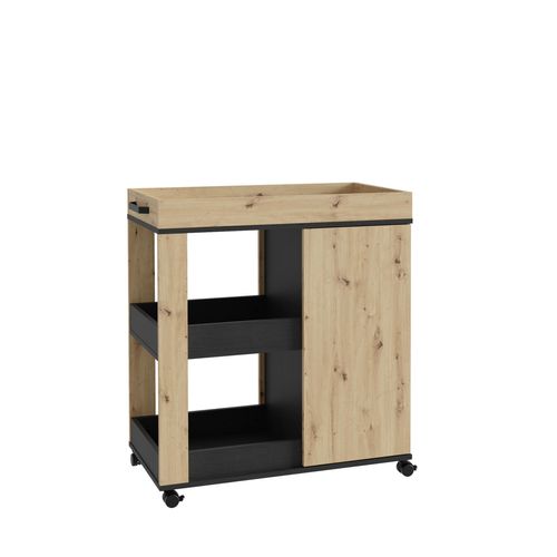 Servierwagen ></noscript>Home Bar< auf Rollen, in Artisan Eiche Nachbildung / Schwarz - 77,4x88,2x42cm (BxHxT)