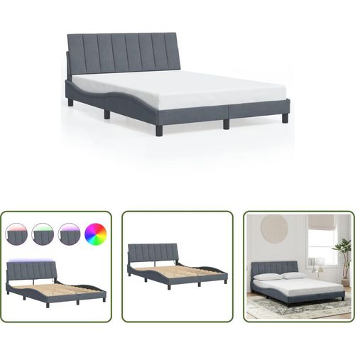 The Living Store Bettgestell mit LED-Leuchten Dunkelgrau 140x190 cm Samt
