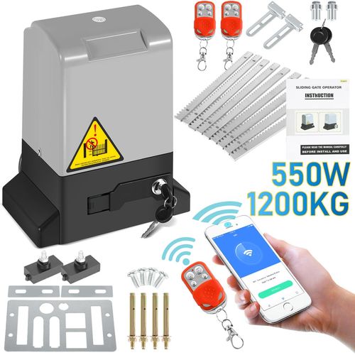 Jayseuw Schiebetorantrieb Set - 550W Motor, bis 1200 kg, mit 2 Schlüssel und Fernbedienung, Hoftorantrieb, Torantrieb, Schiebetor, Toröffner (mit Bluetooth APP-Funktion)