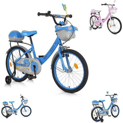 Byox Kinderfahrrad 20 Zoll 2002, Stützräder, Klingel, Höhe einstellbar, Körbe blau