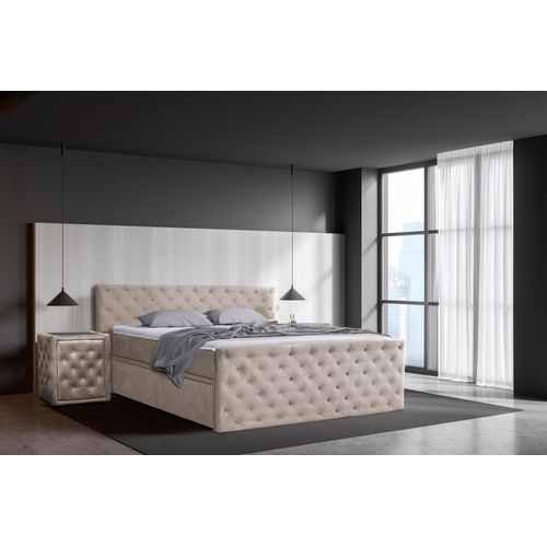 Boxspringbett 180 x 200 cm mit Bettkasten, Matratzen und Topper, Bonell-Matratzen H3, Beige Aosta