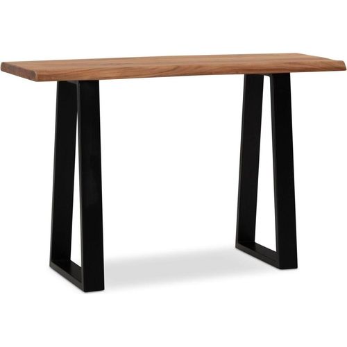 Schreibtisch 118x41x76,5 cm Akazie Massivholz / Metall Computertisch Baumkante, Homeoffice Bürotisch Massiv Schmal, Holztisch Laptoptisch Arbeitszimmer