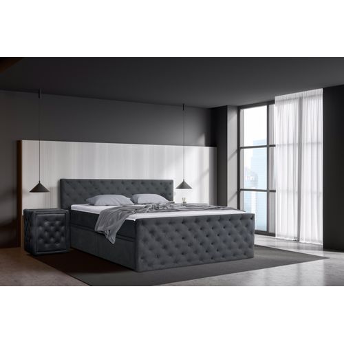 Boxspringbett 180 x 200 cm mit Bettkasten, Matratzen und Topper, Bonell-Matratzen H4, Graphit Aosta