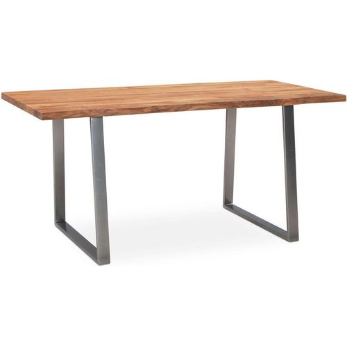 Esszimmertisch 180x90x76 cm Akazie Massivholz / Metall Esstisch Baumkante, Küchentisch Massiv mit Trapezbeinen in Chrom, Holztisch Speisetisch Esszimmer Rechteckig