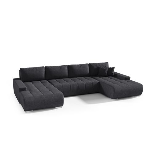 Wohnlandschaft Sofa mit Schlaffunktion VOGAR Stoff Aston Schwarz