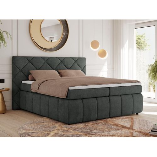 MKS MEBLE Boxspringbett 140x200 Dunkelgrau Struktur mit Bettkasten und Matratze H3, Polsterbett 140x200 mit Bettkasten, Bett 140x200, Boxspringbett 140x200 - Rita