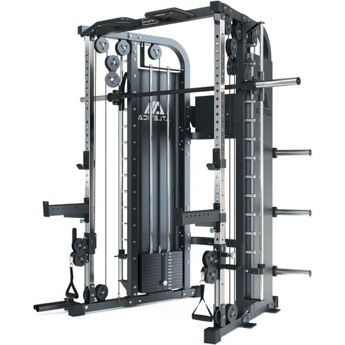 ATLETICA HyperBase | Multipresse | All-In-One Kraftstation | Viel Bewegungsfreiheit im Gerät | Jammer Arms mit Gewichtsblock nutzbar