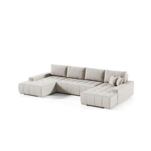 Wohnlandschaft Sofa mit Schlaffunktion VOGAR Stoff Aulla Beige