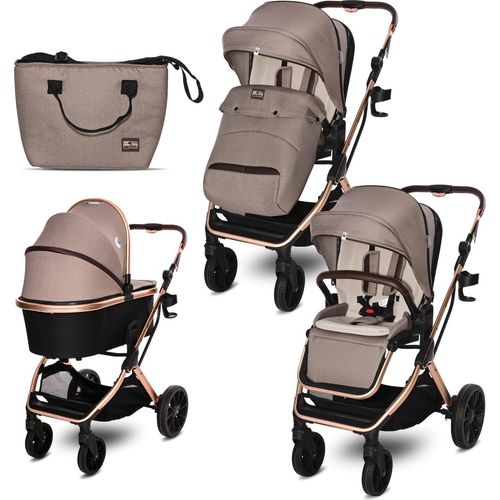 Lorelli Kinderwagen Glory 2 in 1, Kombikinderwagen bis 22 kg inkl. Babywanne und Sportsitz, Sportbuggy, Reisebuggy, Baby Buggy, beige