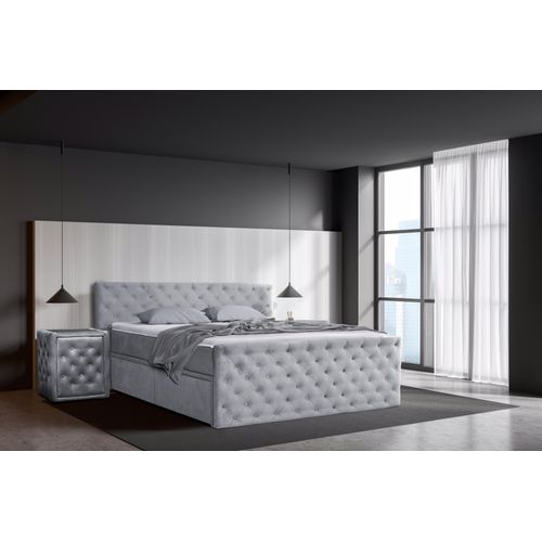 Boxspringbett 140 x 200 cm mit Bettkasten, Matratzen und Topper, Bonell-Matratzen H3, Grau Aosta