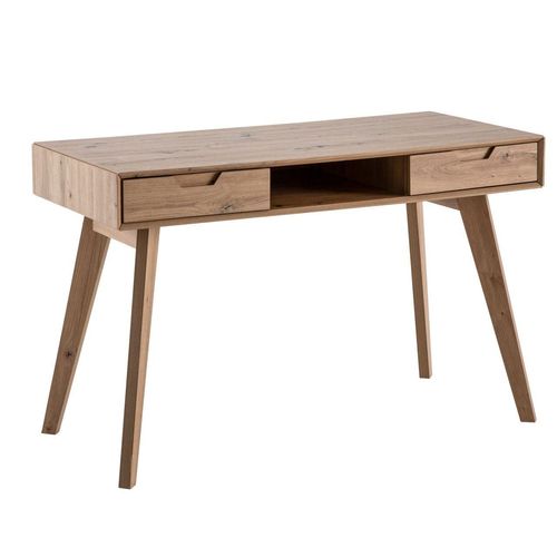 Schreibtisch 120x55x77 cm Eiche Nachbildung mit Stauraum, Design Bürotisch Skandinavisch mit Schubladen, HomeOffice Laptoptisch Computertisch Arbeitszimmer mit Massivholzbeine