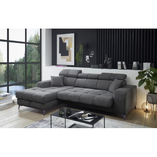 Ecksofa ></noscript>SYDNEY< Elektrische Sitztiefenverstellung, 3 verstellbare Kopfstützen, Bettkasten, in anthrazit - 268x105x172 (BxHxT)