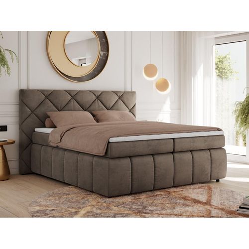 MKS MEBLE Boxspringbett 140x200 Braun Velvet mit Bettkasten und Matratze H3, Polsterbett 140x200 mit Bettkasten, Bett 140x200, Boxspringbett 140x200 - Rita