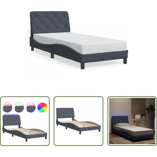 The Living Store Bettgestell mit LED-Leuchten Dunkelgrau 90x190 cm Samt