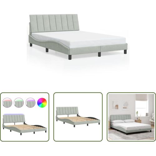 The Living Store Bettgestell mit LED-Leuchten Hellgrau 140x200 cm Samt