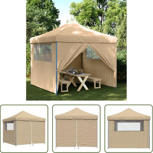 The Living Store Partyzelt Faltbar Pop-Up mit 4 Seitenteilen Beige Image