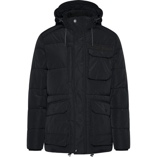 Bugatti Winterjacke dunkelblau einfarbig Reißverschluss + Knopf weite Passform mit Kapuze
