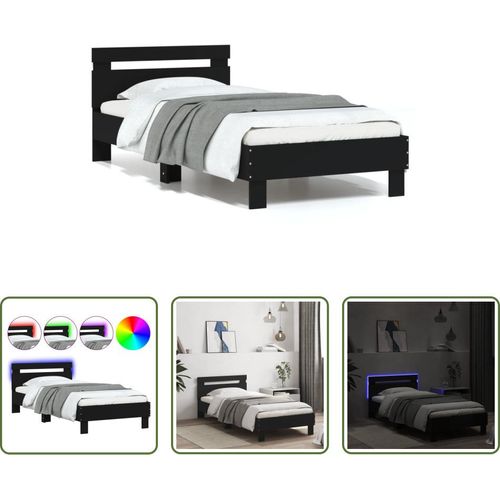 The Living Store Bettgestell mit Kopfteil und LED-Leuchten Schwarz 75x190 cm
