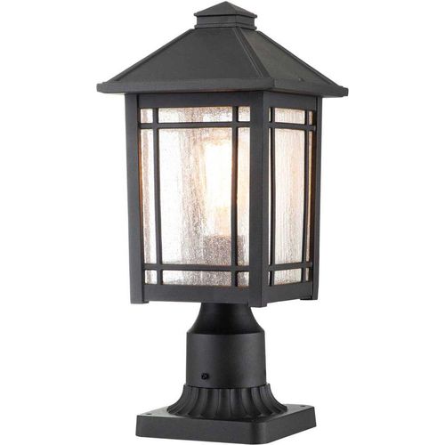 Sockelleuchte Aluminium Glas E27 IP44 44,5 cm Schwarz Rustikal Außenlampe