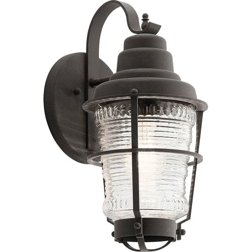 Außenleuchte Wand Aluminium Glas E27 IP44 H: 36,8 cm Zink verwittert Vintage Design Außenwandleuchte