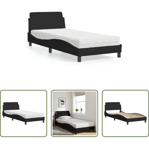 The Living Store Bett mit Matratze Schwarz 80x200 cm Stoff Image