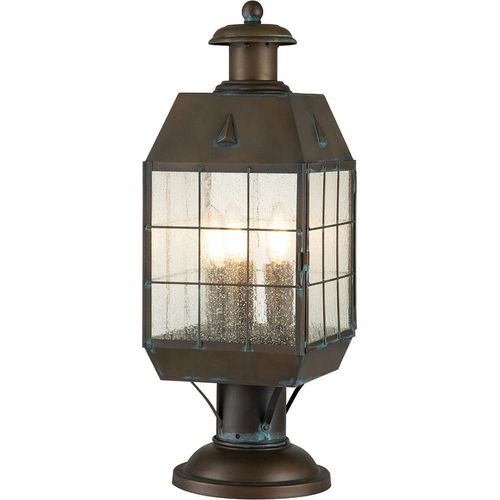 Sockelleuchte Messing massiv Glas 56,9 cm IP44 in Antik E14 3-flammig Maritim Außenlampe