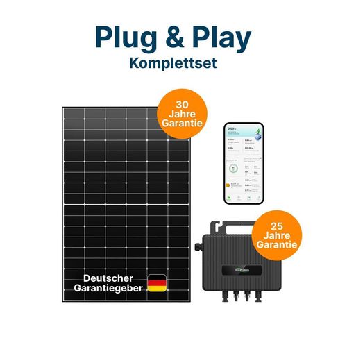 Balkonkraftwerk 455W mit Wechselrichter & Schukostecker – Mini-PV-Anlage Plug & Play Set inkl. Luxor Solarmodul & HYX-M800-SW