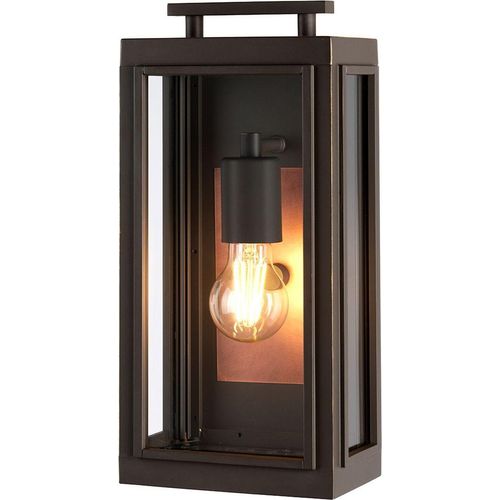 Außenleuchte Wand Glas Aluminium E27 IP44 H: 35,5 cm in ölgeriebenes Bronze Kupfer eckig Vintage
