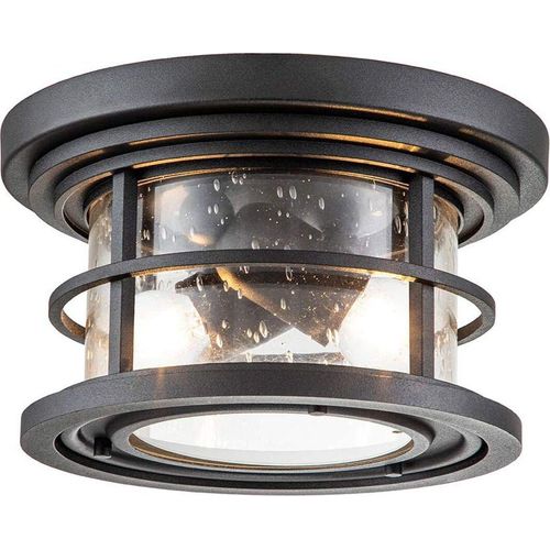 Deckenleuchte außen Aluminium Glas B: 25,4 cm IP44 Schwarz 2-flammig rund Maritim Außenleuchte