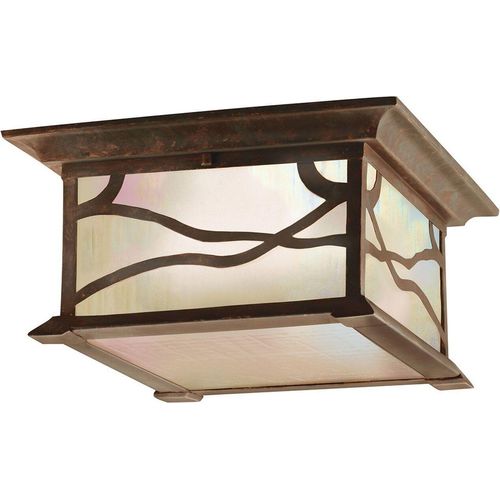 Deckenlampe außen Aluminium Glas 29,8 cm breit IP44 in Kupfer Antik E27 2-flammig eckig Vintage