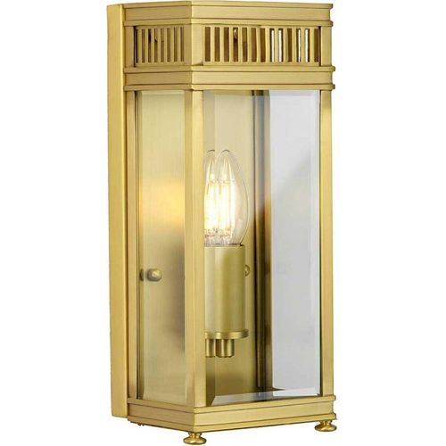 Außenwandleuchte Echt-Messing Glas IP44 H: 31 cm in Messing gebürstet eckig Vintage Design Außenleuchte Wand
