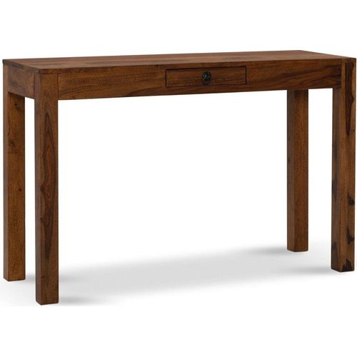 Schreibtisch 118x40x76 cm Sheesham Massivholz Computertisch mit Schublade, Homeoffice Bürotisch Massiv Schmal Platzsparend, Holztisch Laptoptisch Arbeitszimmer Stauraum