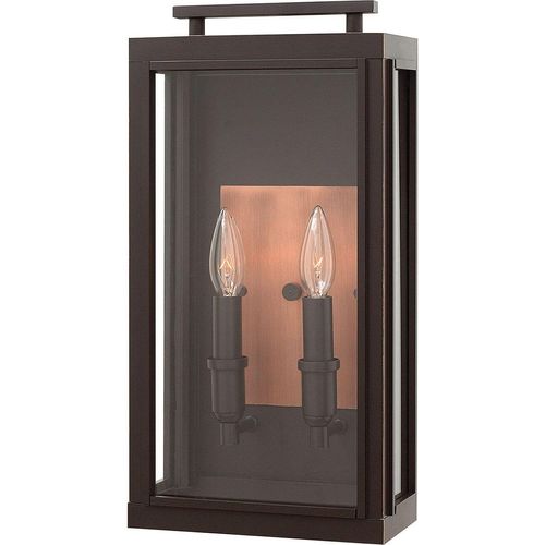 Wandleuchte außen Aluminium Glas H: 43,1 cm IP44 in ölgeriebenes Bronze Kupfer E14 2-flammig eckig