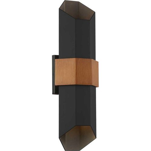 Außenleuchte Wand Aluminium LED IP44 H: 52 cm Up Down Schwarz matt Holzoptik länglich warmweißes Licht 3000 K