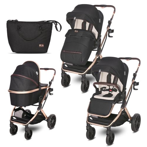 Lorelli Kinderwagen Glory 2 in 1, Kombikinderwagen bis 22 kg inkl. Babywanne und Sportsitz, Sportbuggy, Reisebuggy, Baby Buggy, schwarz
