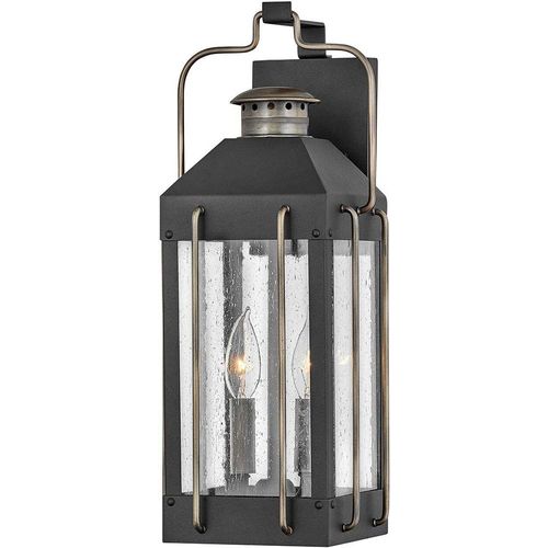 Außenlampe Wand Glas Aluminium IP44 47 cm hoch in Schwarz Bronze brüniert 2-flammig eckig Vintage