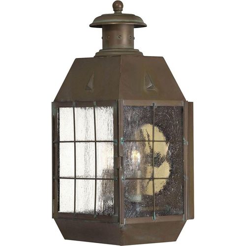 Außenlampe Wand Echt-Messing Glas E14 IP44 42,6 cm hoch in Messing Antik 2-flammig Maritim Außenwandlampe